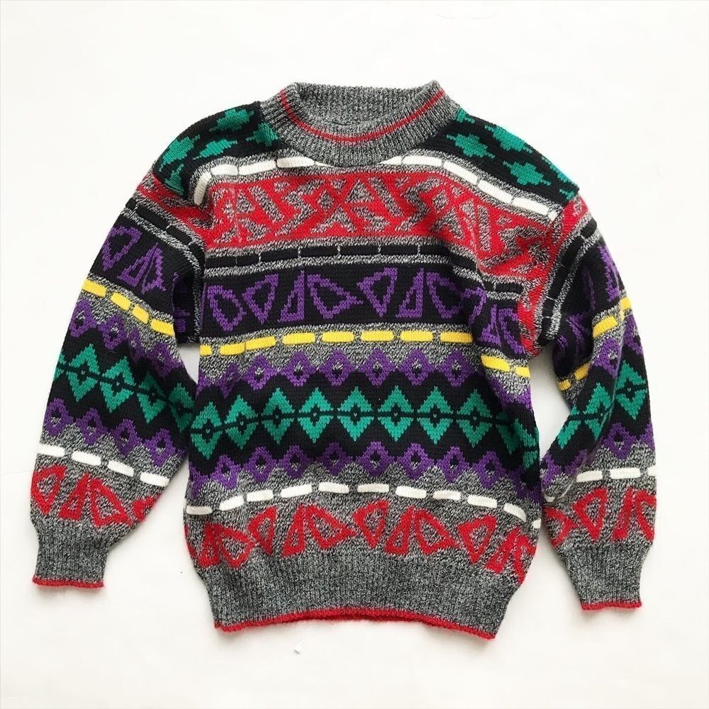 Vintage Construction Project Coogi style knit sweater EUC fits like 8-9Y